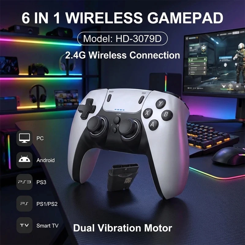 2.4G Wireless Game Controller 6-in-1 Dual Vibration Gamepad for PS1 PS2 PS3 PC Android Smart TV Box Game Computer Gaming - Image 4