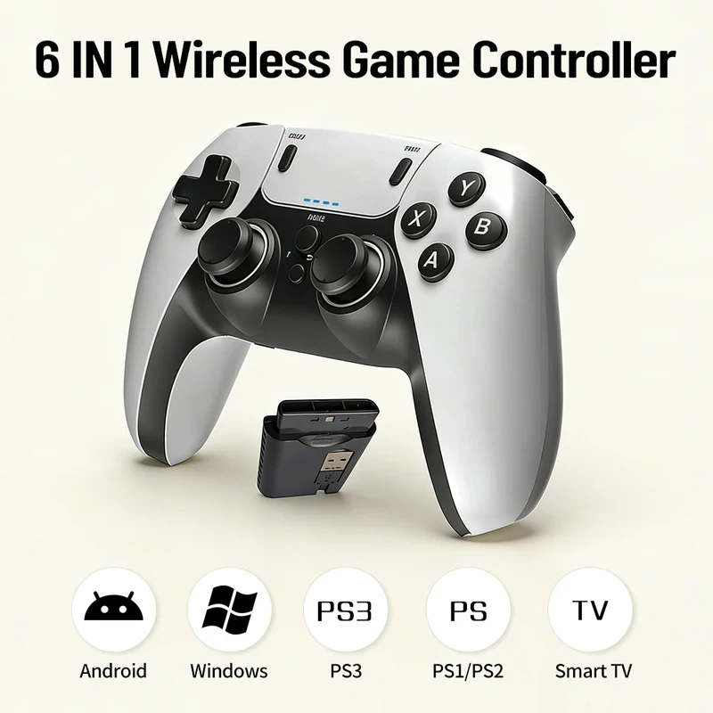 2.4G Wireless Game Controller 6-in-1 Dual Vibration Gamepad for PS1 PS2 PS3 PC Android Smart TV Box Game Computer Gaming
